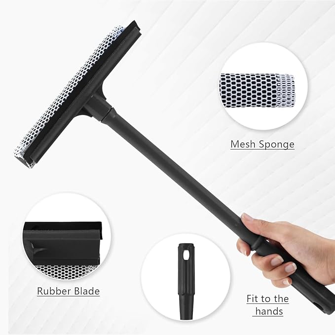 Window Squeegee, 2-in-1 Window Cleaner, Window Washing Kit, Multi-Use Car Windshield Cleaning Tool with Long Handle for Glass,Shower
