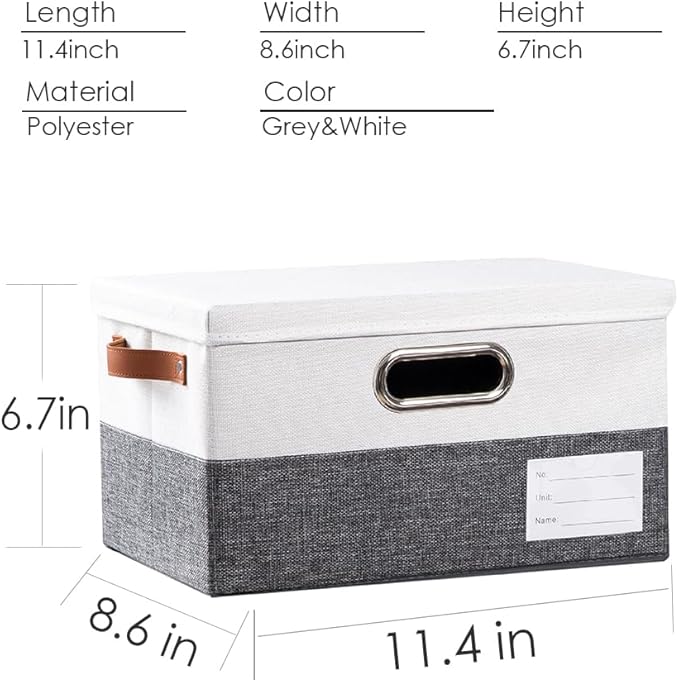 PRANDOM Storage Bins [3-Pack] Linen Foldable Boxes - Grey & White