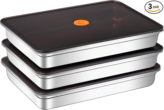 Stainless Steel Food Storage Containers with Airtight Lids, 3 Pack Leakproof Meal Prep Containers, Reusable Bento Boxes for Food