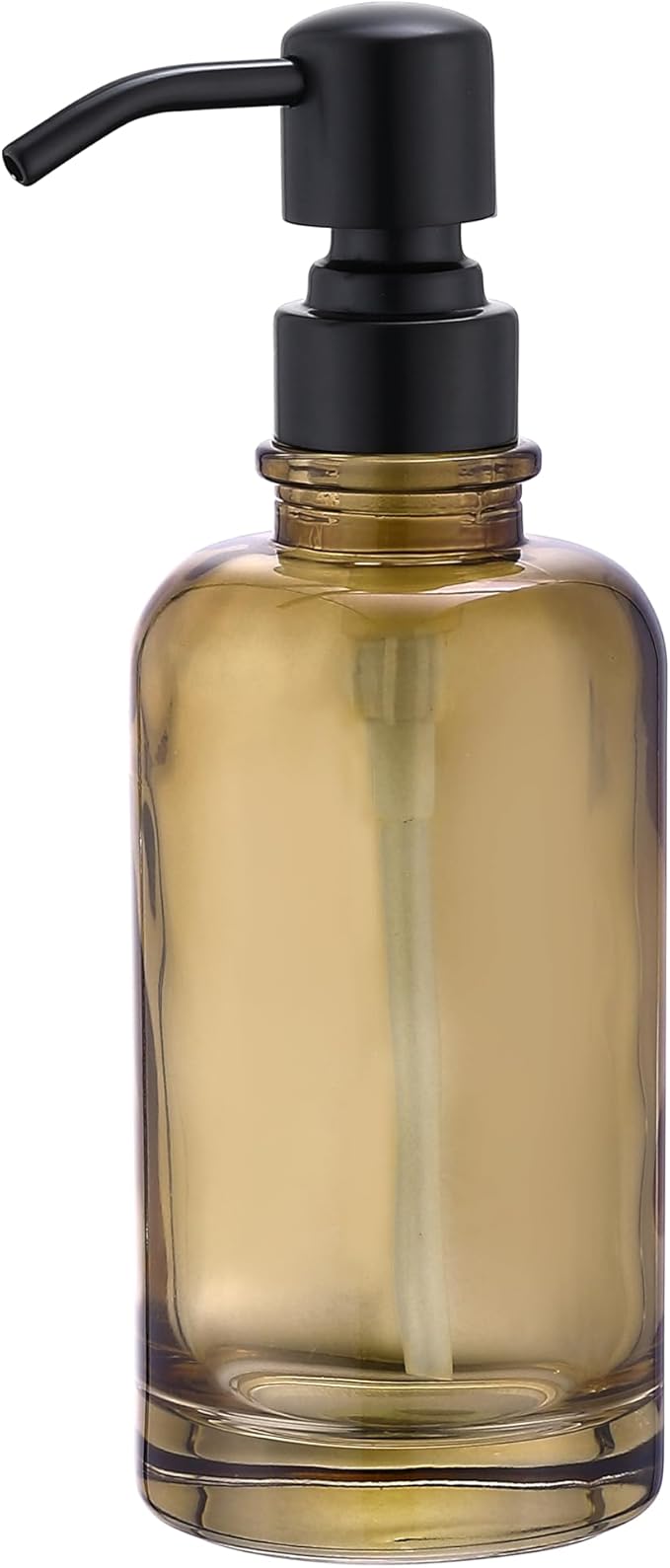 Glass Soap Dispenser Light Amber with Black Pump, 11 OZ Liquid Soap Dispenser Cylindrical Bottle with Stainless Steel Pump for Dish Hand Soap Bathroom Kitchen Vanity Countertop