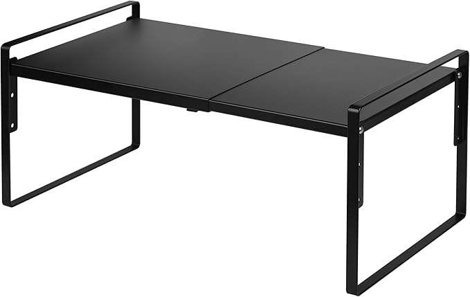 Nxconsu Cabinet Shelf Expandable Height Adjustable Shelf Organizer Riser for Kitchen Cabinet Pantry Cupboard Under Sink Countertop Organization Storage Space Saver Stackable Heavy Duty Metal Black XXL