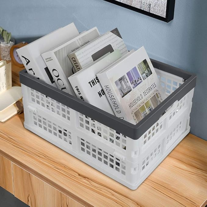 Teyyvn 4-Pack Collapsible Milk Crates, 15L Plastic Stackable Storage Bins Utility Folding Baskets