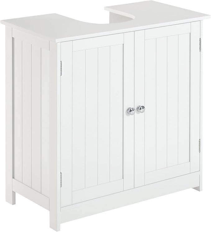 HOMCOM Under Sink Bathroom Cabinet, Pedestal Sink Storage Cabinet with 2 Doors, Shelf and U-Shape, White