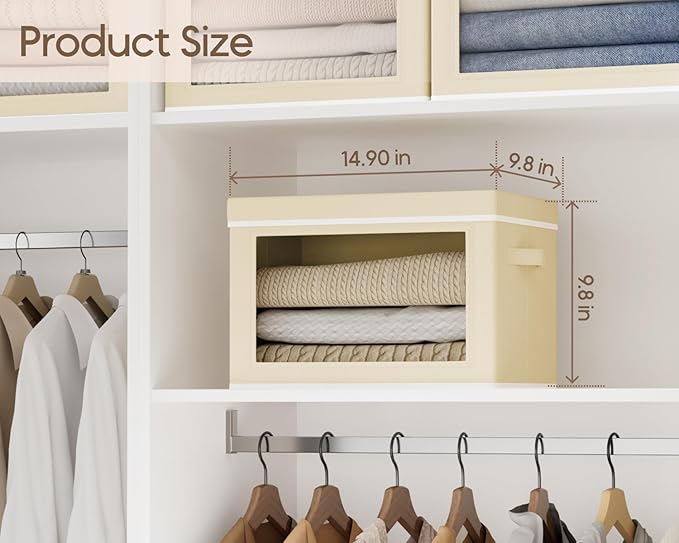 Homsorout Collapsible Storage Bins with Lids - Stackable Storage Containers with Window, 3 Pack Fabric Organizing Bins for Closet, Home & Office Organization Baskets, Beige, 14.9" x 9.8" x 9.8"