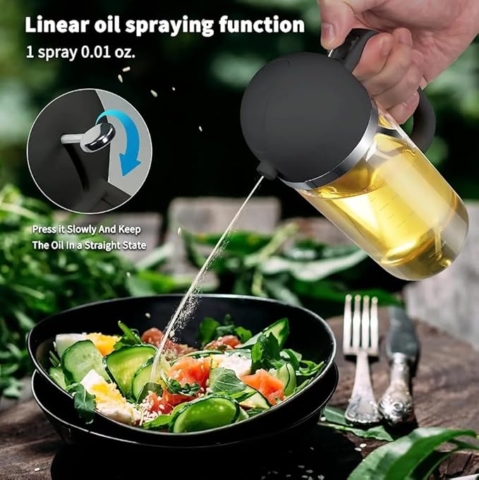 Oil Dispenser bottle for kitchen - 2 in 1 Oil Dispenser and Oil Sprayer - 500ml Oil Bottle with Pourer - Oil Sprayer for Cooking, Kitchen, Salad, Barbecue (YELLOW)