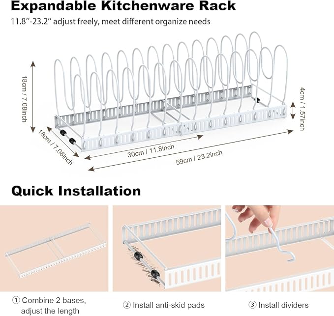 Pot and Pan Organizer Rack for Cabinet, White