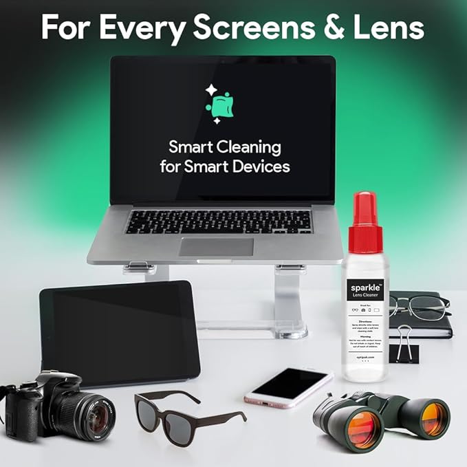 Sparkle Anti-Reflective Lens Cleaner Spray kit | (2) 1oz Glasses Cleaner Spray + (2) Microfiber Cloth for Eyeglasses, Sunglasses, Lenses