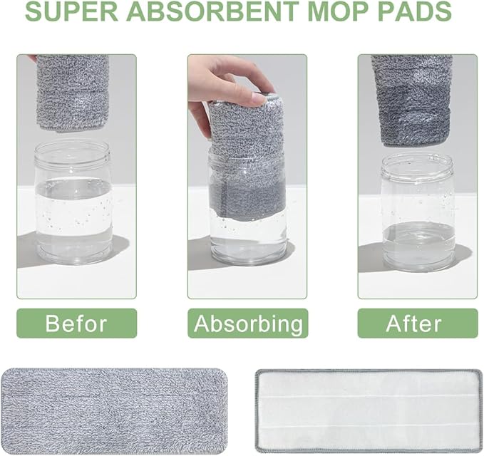 CQT Self-Wringing Mop and Bucket Set for Home Long Handle Flat Mop with 6 Washable Microfiber Pads