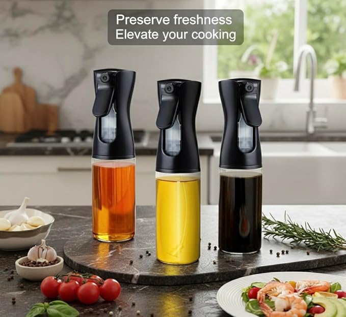 Olive Oil Sprayer for Cooking 220ml, Refillable Glass Oil Dispenser Bottle with Fine Mist Spray, Kitchen Oil Mister for Air Fryer, Salad, BBQ, Roasting and Baking