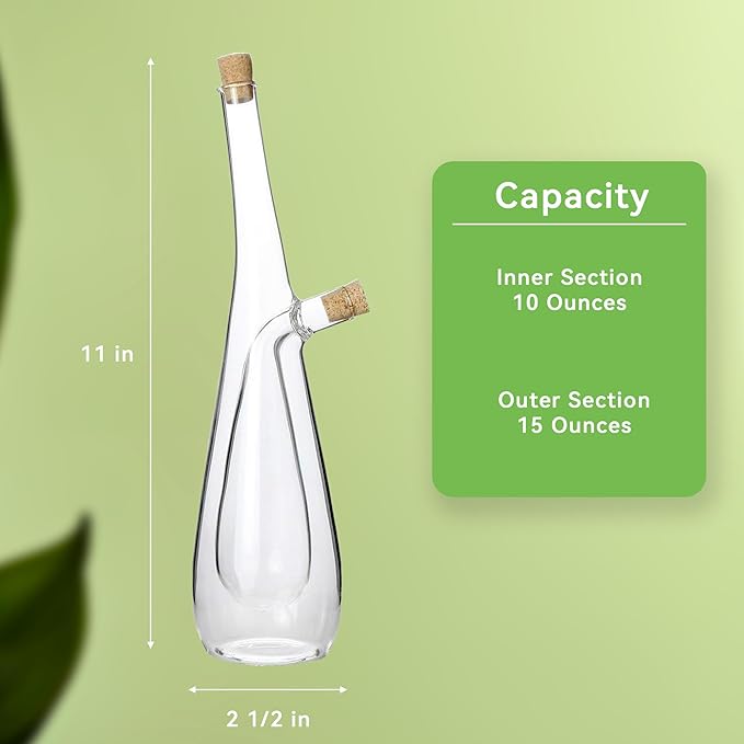 Lily's Home Glass Olive Oil and Vinegar Dispenser Bottle, for Kitchen Counter Cooking Salad, Dressing Leakproof 2 in 1 Cruet Containers (15 Ounces & 10 Ounces)