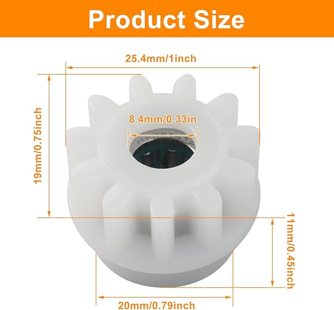 3 Pack Spin Mop Bucket Gear Replacement – Stainless Steel & Plastic White Gears, One Way Clutch Bearing Sprockets for Spin Mop Bucket Repair