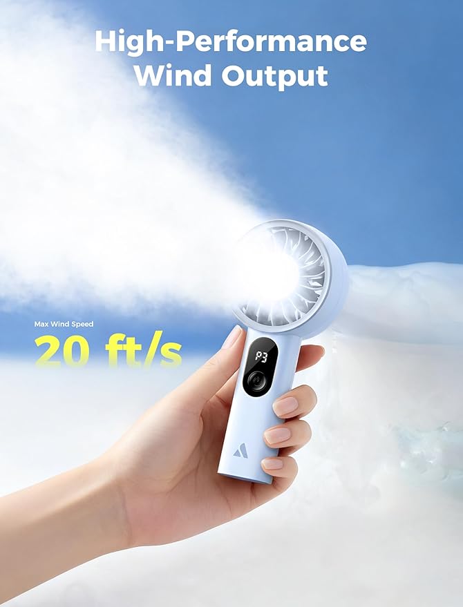 Aecooly Mighty Portable Fan, Powerful Handheld Fan, USB Rechargeable [10H Max Cooling Time], Mini Personal Battery Powered, Pocket for Travel, Summer, Gifts for Women, Girls -Blue