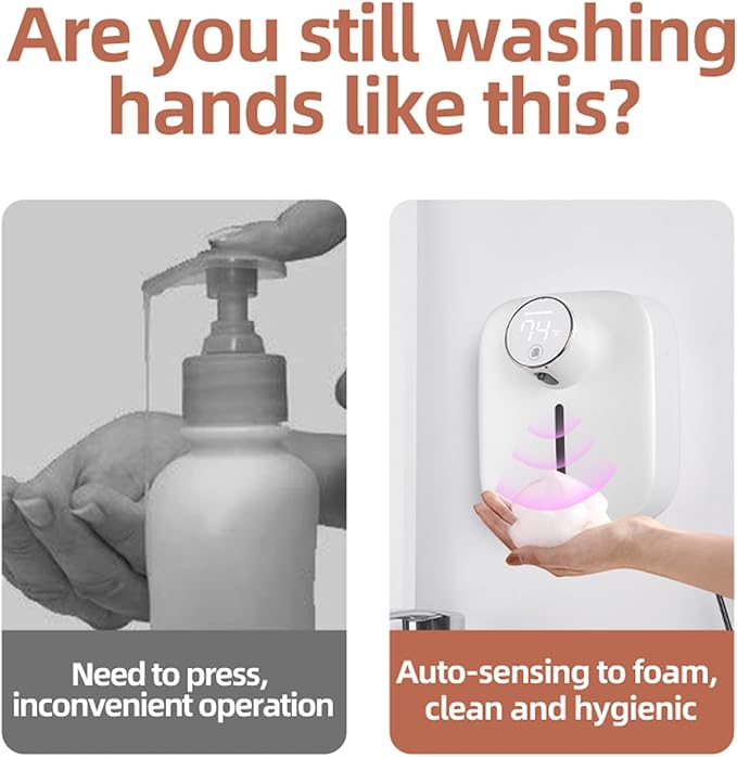 Automatic Soap Dispenser Touchless,Soap Dispenser for Kitchen Sink,Foaming Soap Dispensers-Rechargeable, Adjustable Foam Volume with Digital Display & Temperature Monitoring (White)