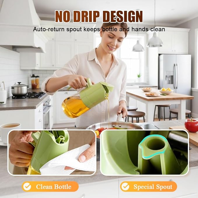 Drkicsy 2 in 1 Glass Oil Sprayer & Dispenser, Olive Oil Dispenser Bottle Spray and Pour, Oil Spray Bottle for Cooking, Olive Oil Dispenser for Kitchen Air Fryer, Salad, Frying, BBQ (White, 300 ML)