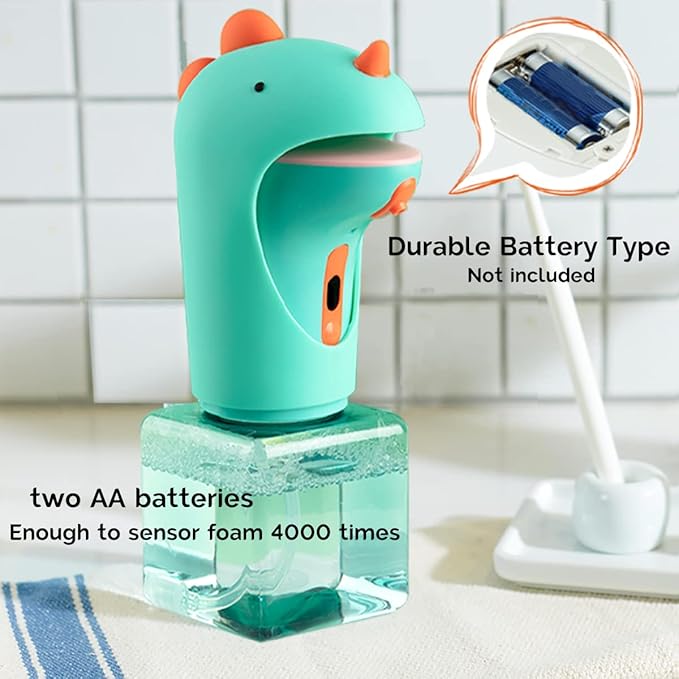 Dinosaur Automatic Soap Dispenser, Auto Foaming Touchless Hand Soap Dispenser for Kids, IPX6 Waterproof Cute Foam Sanitizer Dispenser for Bathroom Countertop, 8.7oz/250ML (Battery Type)