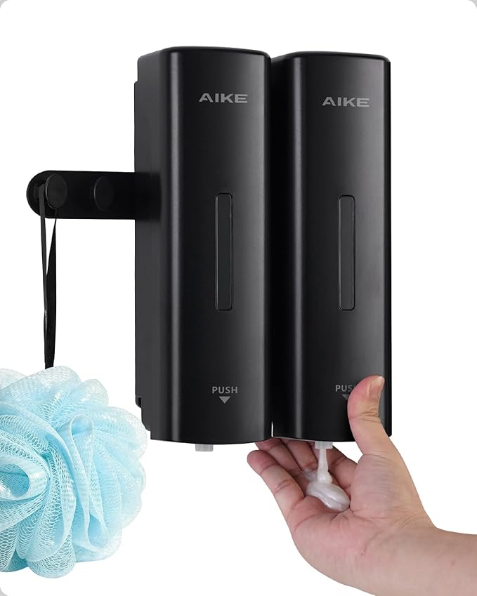 AIKE 2 Chambers Shower Shampoo and Conditioner Dispenser 2 x 11.8 fl.oz. for Bathroom(Black)