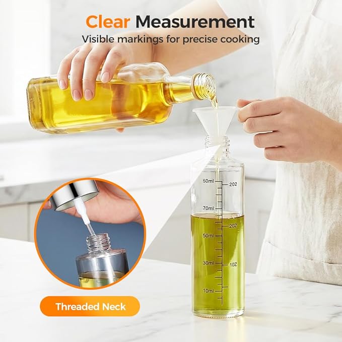 Oil Sprayer for Cooking,Olive Oil Sprayer,3.38 Oz/100ml,Press Oil Spray Pot with Scales,304 Stainless Steel Glass Oil Spray Bottle for Salad, Baking, BBQ, Air Fryer Accessories (1 Bottle with tools)