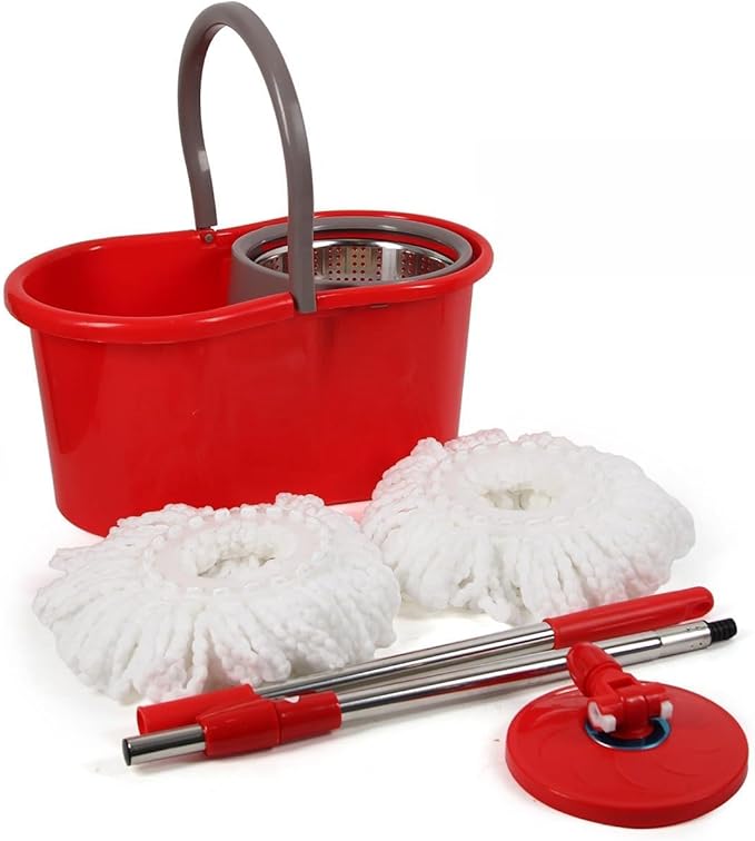 Spin Mop and Bucket with Wringer Set, 360° Spinning Mop and Bucket System with Double Cotton Tip Replacement Heads and Stainless Steel Adjustable Handle for Floor Cleaning (20QT)