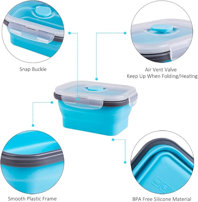 Collapsible Food Storage Containers with Lids & Vent, 11.8 oz, Kitchen Stacking Silicone Collapsible Meal Prep Container Set for Leftover
