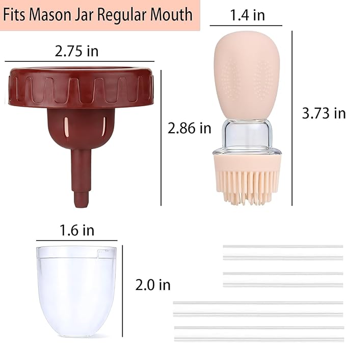 Oil Sprayer for Mason Jars 70mm, Oil Brush Dispenser for Salads, Grilling, Frying，3 IN 1 Oil Dispenser Bottle with Silicone Basting with Separate old oil(Glass Jars Not Included) (4, Wine Red, 70MM)