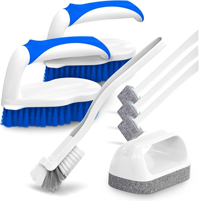 Holikme 7 Pack Deep Cleaning Brush Set, Scrub Brush, Grout Brush, Pool Brush, Scrub Pads with Scraper Tip Scouring Pads, for Pool Walls, Bathroom, Floor, Bike, Tub, Shower and Kitchen Surface (Blue)