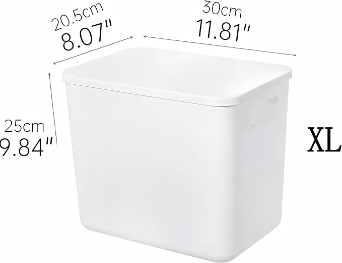 4 Piece Plastic Storage Baskets Boxes with Lids,11.8x8x9.8 Inch Stackable Organizing Bins with Handles,White Versatile Containers for Pantry,Bathroom,Closet Shelves Desktop (White, 4XL)