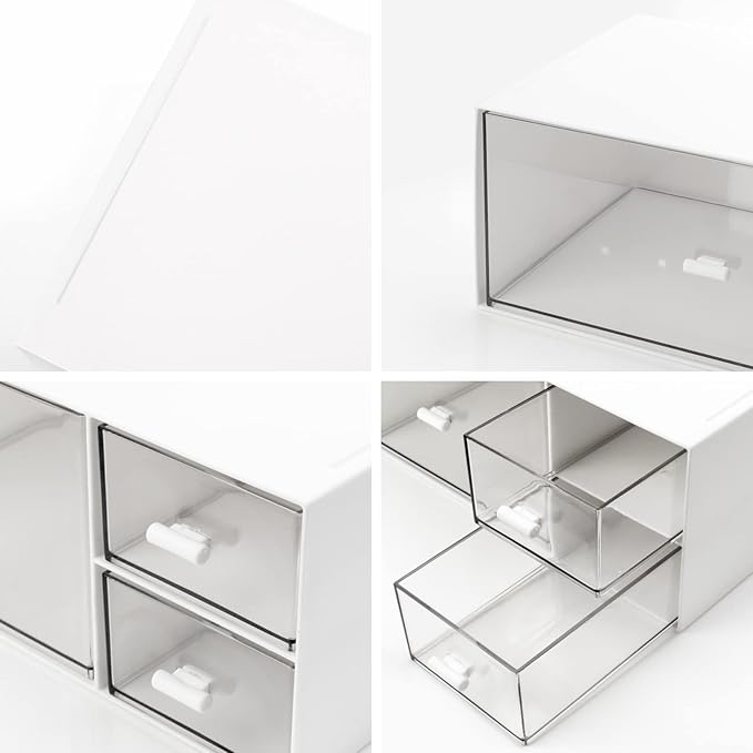 Desk Drawer Organizer, Stackable Storage Drawers, Plastic White Desk Organizers Great for Makeup Storage Bathroom Organization Accessories Etc