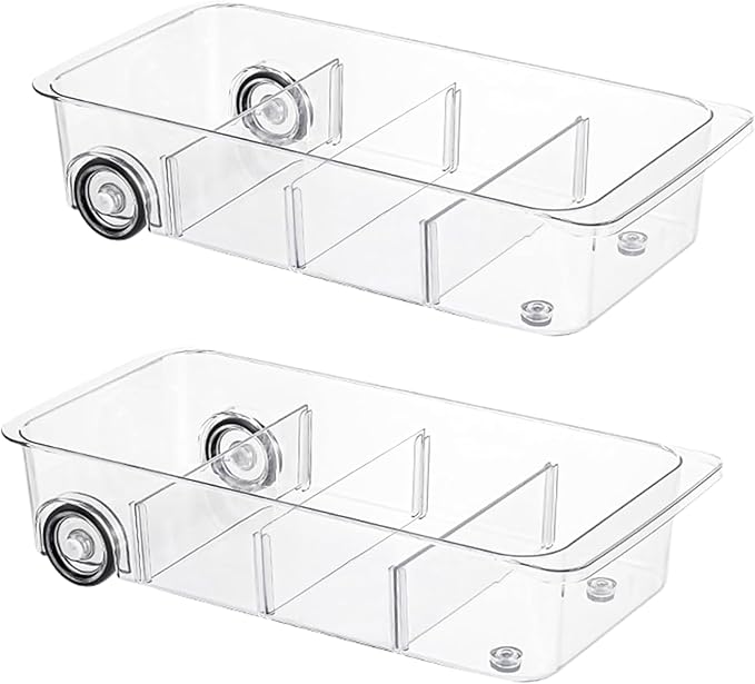Fridge Organizer Bins With Wheels, 2 Pack Roll Out Refrigerator Organizers And Storage Refrigerator Drawer With Dividers, Upgrade Thick Plastic Pantry Storage Bins, Kitchen Organization