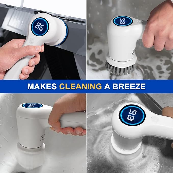 Electric Spin Scrubber, Power Scrubber Cordless Electric Shower with 4 Replaceable Shower Cleaning Brush Heads Rechargeable for Cleaning Tub,Tile,Floor, Sink, Window, Stove