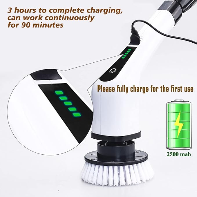 MGLSDeet Electric Spin Scrubber Scrub Brush, Rechargeable Cleaning Brush with 8 in 1 Replaceable Brush Heads, Cordless Power Spin Scrubber 90Mins for Bathroom Shower Bathtub Glass Car