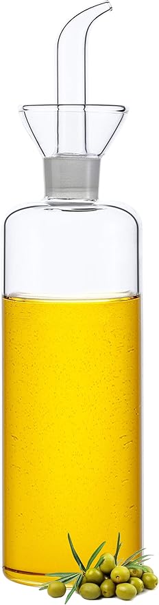 HAIZEEN 17oz/500ml Clear Glass Olive Oil Dispenser Bottle - Oil and Vinegar Cruet with Non Drip Pourers and NO Funnel Needed - Olive Oil Carafe Decanter for Kitchen and BBQ