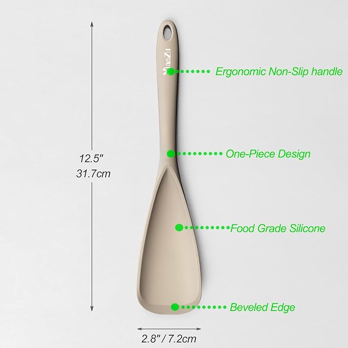 Silicone Spatula Spoon, Great for Both Cooking and Serving Durable BPA-Free Matte Black Silicone, Seamless Design, Safe for Nonstick Cooking Surfaces, 2-Pcs, Khaki
