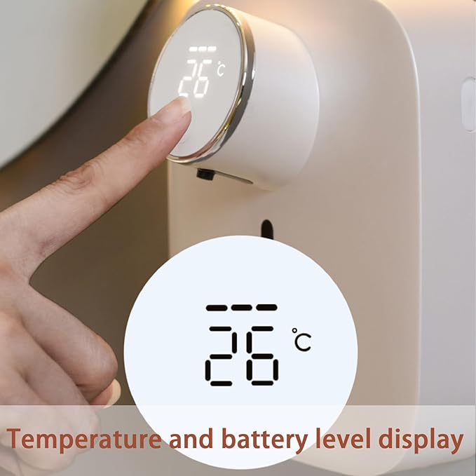 Automatic Soap Dispenser Touchless,Soap Dispenser for Kitchen Sink,Foaming Soap Dispensers-Rechargeable, Adjustable Foam Volume with Digital Display & Temperature Monitoring (White)