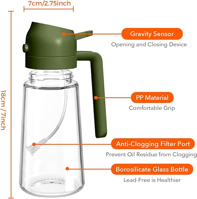 YARRAMATE 2Pcs 16oz/470ml Glass Olive Oil Sprayer for Cooking with Stickers, 2 in 1 Oil Dispenser for Kitchen Gadgets
