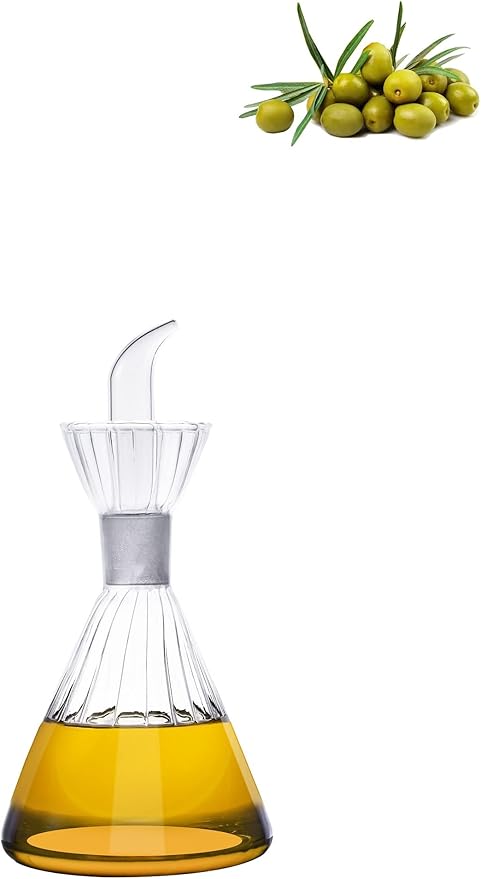 HAIZEEN 4 oz/125 ml Clear Glass Olive Oil Dispenser Bottle - Oil & Vinegar Cruet with Pourers and NO Funnel Needed - Olive Oil Carafe Decanter for Kitchen and BBQ Olive Oil Dispenser Bottle