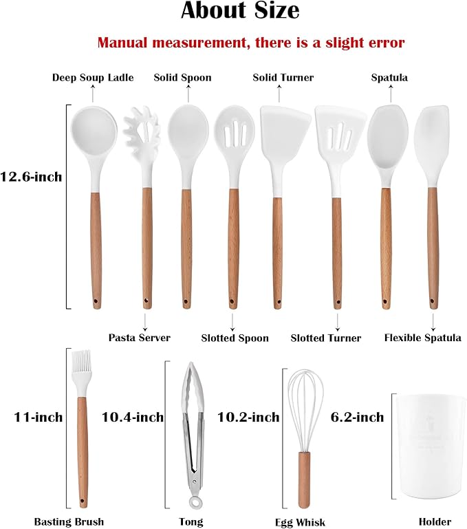 1pc White Silicone Slotted Turner with Wooden Handle, Heat Resistant Cooking Utensils, Ideal Cookware for Fring Fish, Eggs, Meat, French Fries