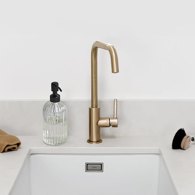 JASAI 18Oz Simple Glass Soap Dispenser with Black Rust Proof Pump,Refillable Kitchen soap Dispenser with Vertical Stripe, Bathroom Soap Dispenser for Dispense Hand soap, Dish Soap, Lotion.