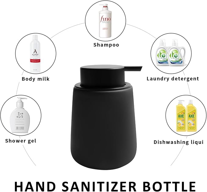 Soap Dispenser Ceramic with Easy-to-Press Pump Hand Lotion Liquid Dispenser for Shampoo Bathroom Kitchen 12 oz Black