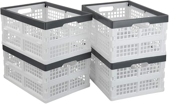 Teyyvn 4-Pack Collapsible Milk Crates, 15L Plastic Stackable Storage Bins Utility Folding Baskets
