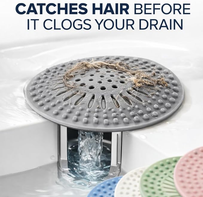 Shower Drain Hair Catcher - 5 Pack Anti-Slip TPR Silicone Drain Covers for Bathroom Tub Sink