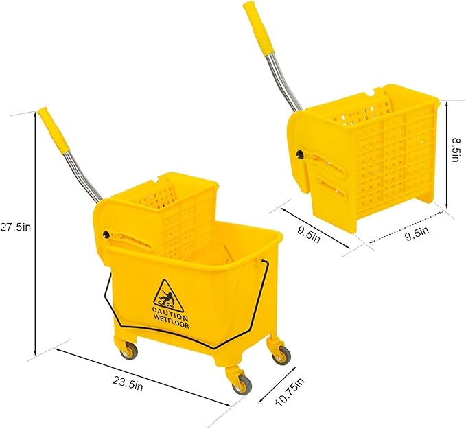 Commercial Mop Bucket with Wheels 20L Gallon, Side Press Wringer Combo Mop Bucket, Combo Cart Set for Restaurant Home Floor Cleaning Use