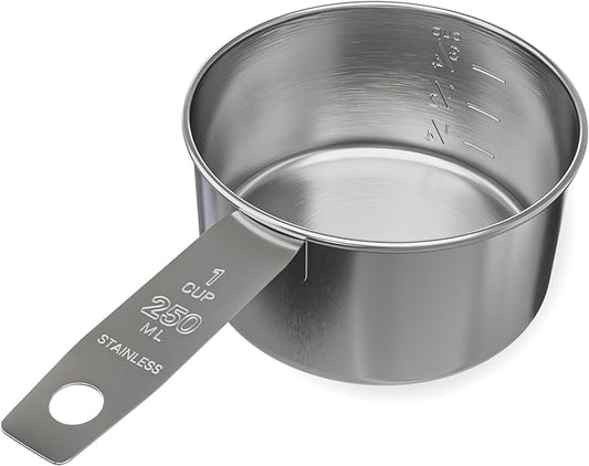 1 Cup Stainless Steel Measuring Cup | Sturdy Metal 250 ml | 240 cc | 8 oz | Single Cup for Wet and Dry Ingredients
