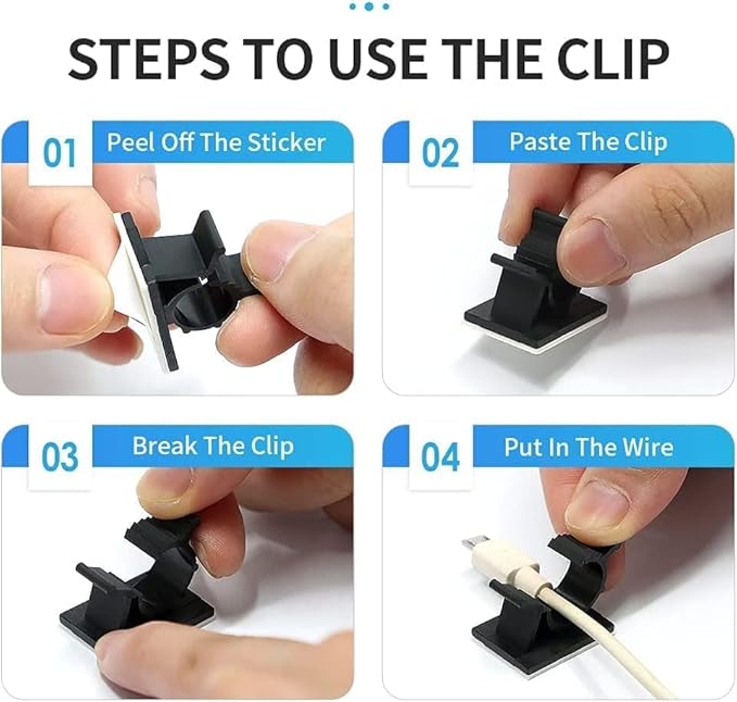Viaky 30 Pcs Black Clips Self Adhesive Backed Nylon Wire Adjustable Cable Clips Adhesive Cable Management Drop Wire Holder