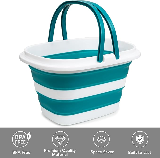Large Collapsible Mop Bucket, 16L(4.2 Gallon) Plastic Bucket for House Cleaning, Car Washing, Silicone Cleaning Supplier Organizer, Portable Basket with Handle for Laundry Storage, RV Camping, Fishing
