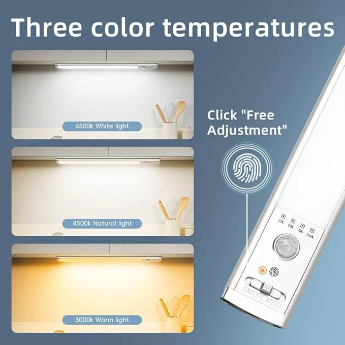 2-Pack Under Cabinet Lights, 1500mAh Rechargeable 52-LED Motion Sensor Light, 10-inch Wireless Magnetic Stick-On Closet Lights, Stepless Dimmable Night Light for Kitchen, Pantry, Wardrobe