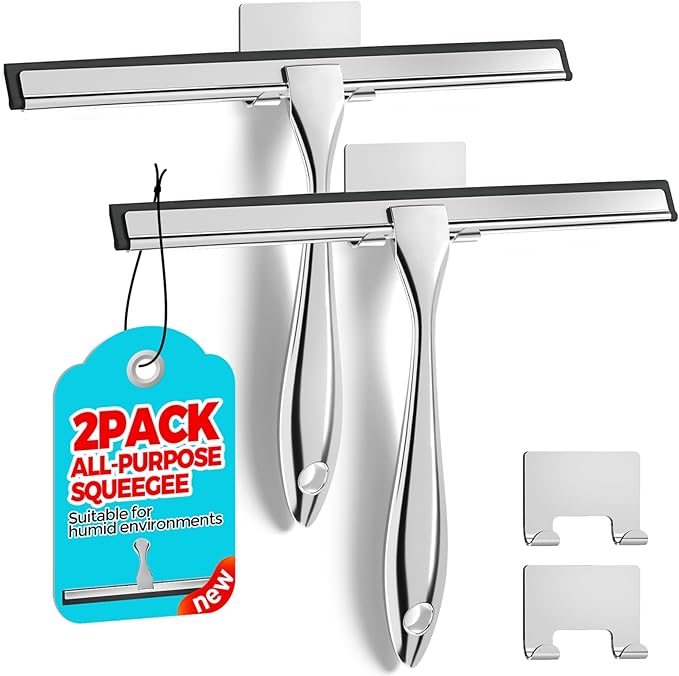 ALFLOD 2PACK Shower Squeegee for Glass Doors, Squeegee for Shower Glass，All-Purpose Tile Walls, Bathroom, Window, Glass and Car Windshield
