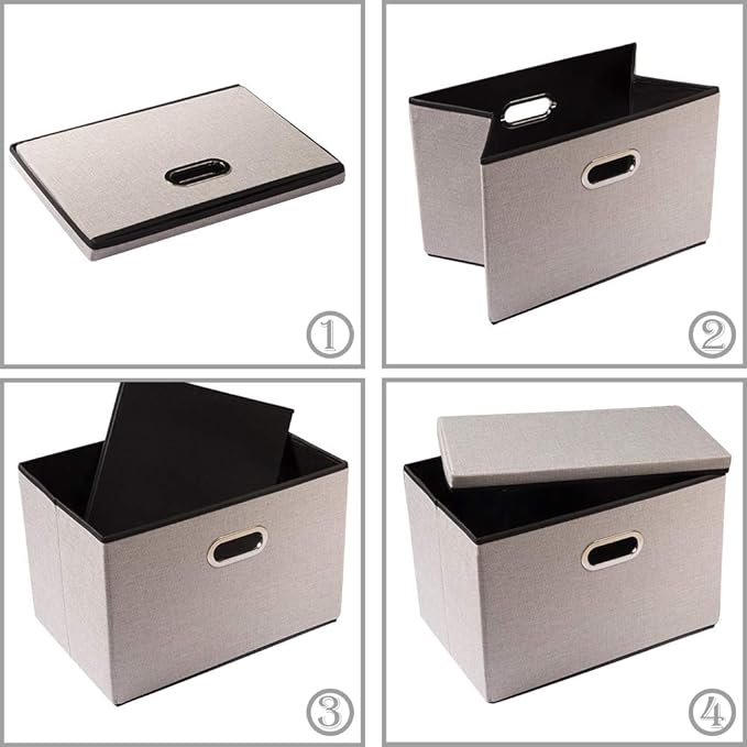 PRANDOM Foldable Storage Bin with Lid [5-Pack] Linen Fabric Decorative Storage Box Organizer Container Basket Cube with Handles Divider for Closet