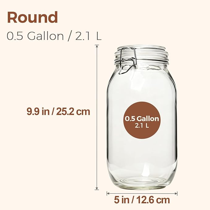 ComSaf 71oz Glass Canisters with Airtight Clamp Lids (Set of 3), 2.1L Large Fermentation & Pantry Jars for Bulk Food Storage, Ideal for Flour, Sugar