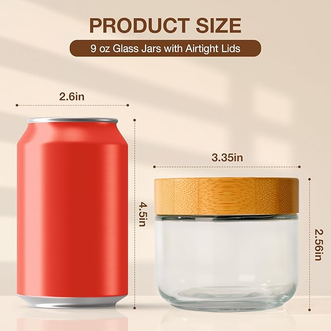 Hoa Kinh 9oz 12Pack Glass Food Storage Jars with Lids, Leak Proof Small Glass Jars for Overnight Oats, Cereal