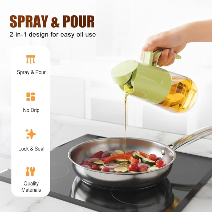 Drkicsy 2 in 1 Glass Oil Sprayer & Dispenser, Olive Oil Dispenser Bottle Spray and Pour, Oil Spray Bottle for Cooking, Olive Oil Dispenser for Kitchen Air Fryer, Salad, Frying, BBQ (White, 500 ML)